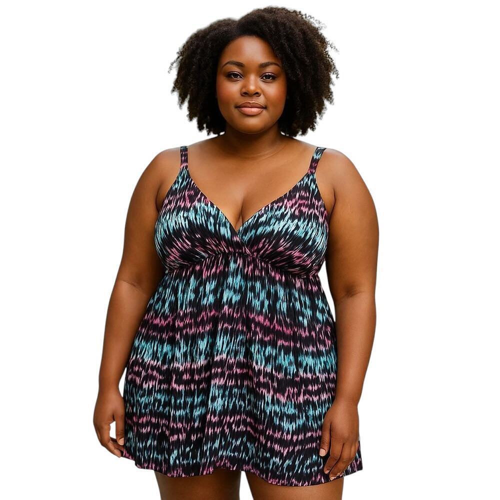 Catherine's sz 20W one piece swimsuit swim dress black pink blue SW81